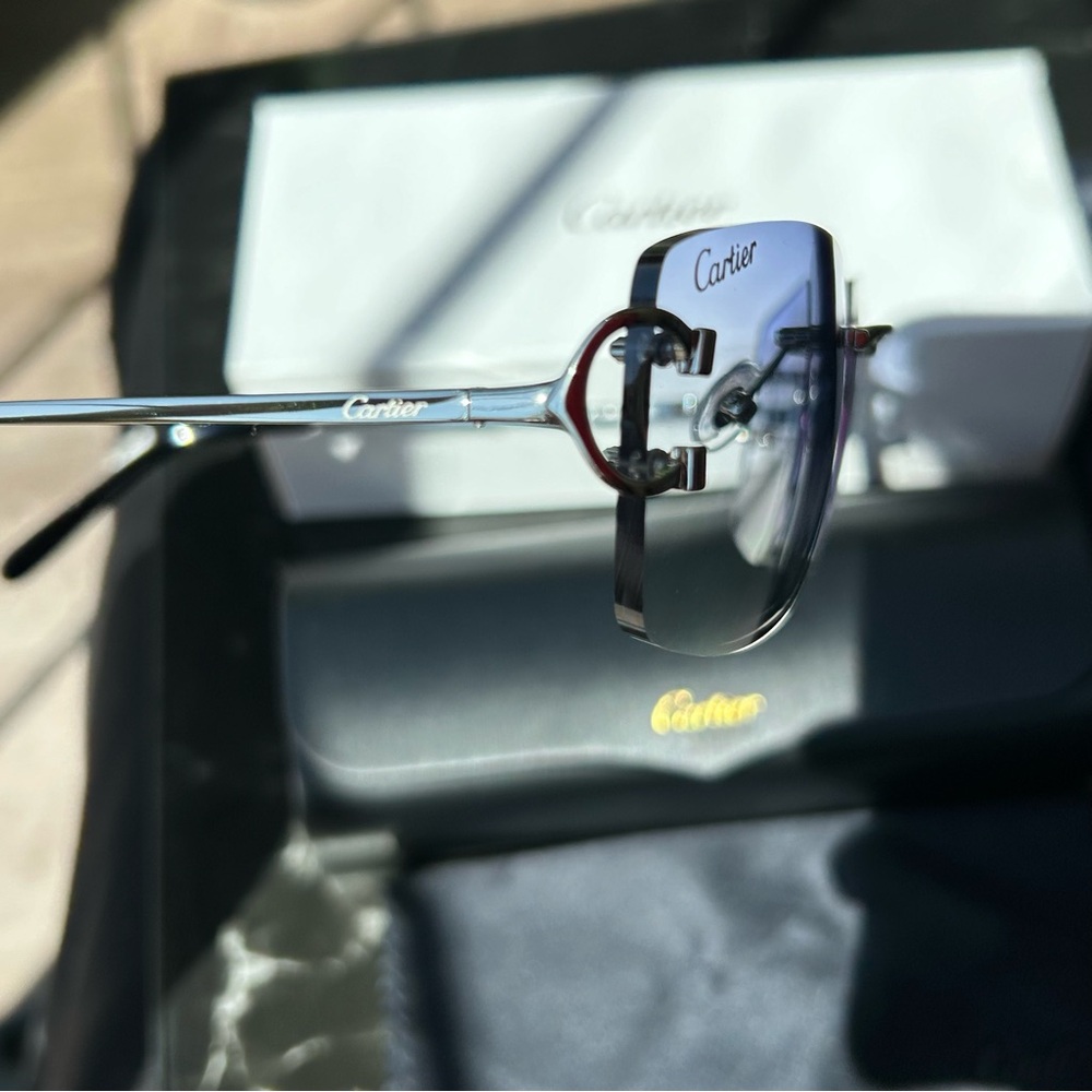 Cartier Men’s Rimless Sunglasses in Gradient Blue - Picture 3 of 9